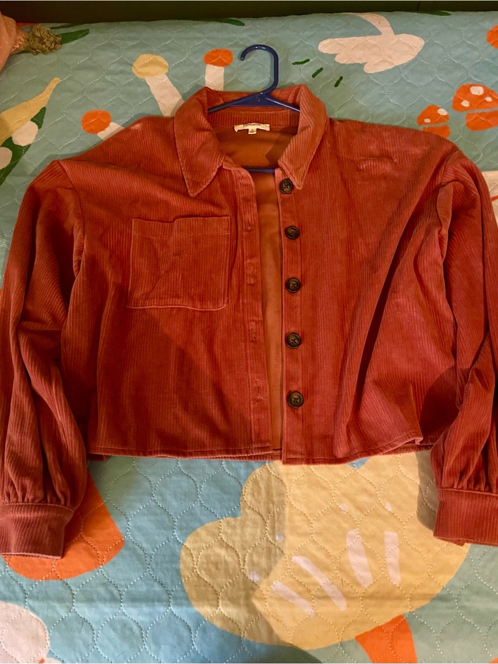 Madewell Corduroy Button-Front Crop Jacket in Rust Medium